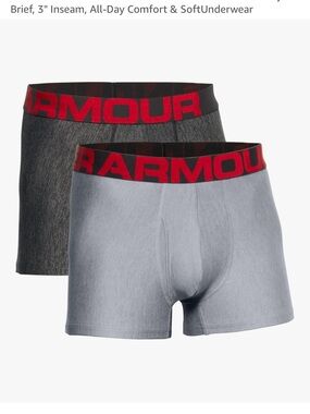 Under Armour Tech Men's 2-Pack Boxerjock - 3” Gray & Charcoal with Red Waistband